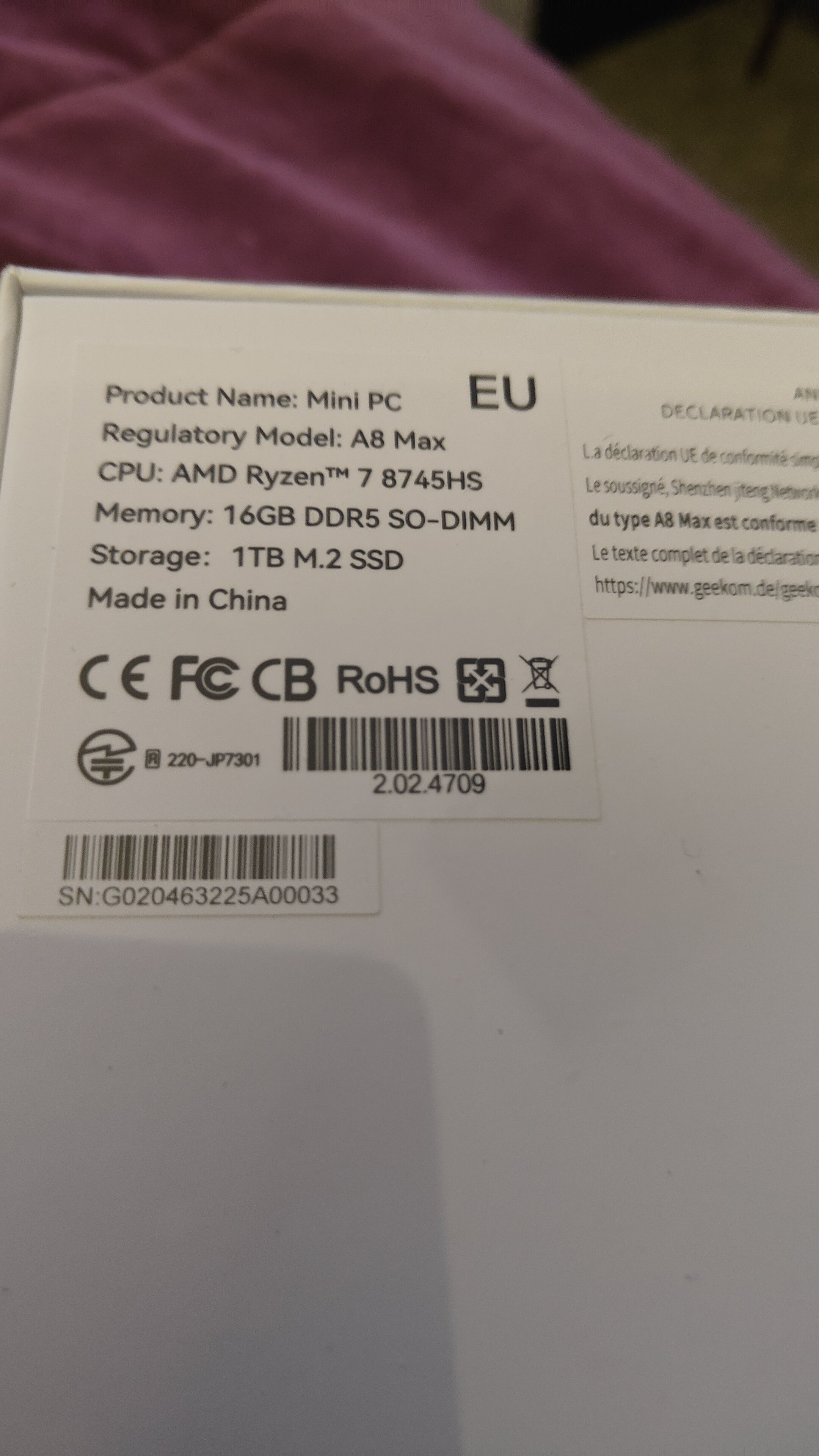 GEEKOM Mini PC A8 Max Ryzen 7 8745HS 16GB RAM 1TB NEU