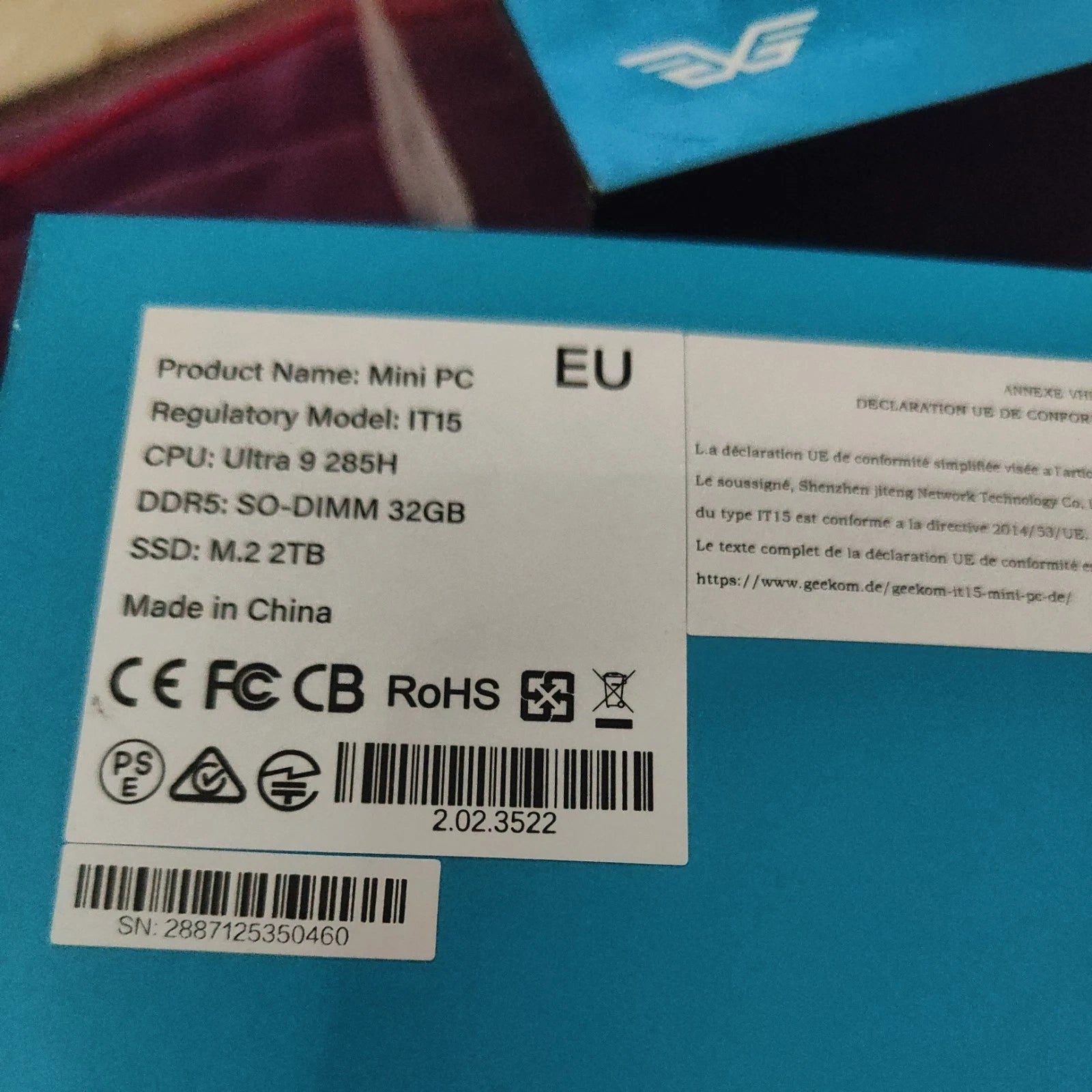 GEEKOM IT15 Mini PC – Intel Core Ultra 9 285H, 32GB RAM, 2TB SSD, Windows 11 Pro (Gebraucht)